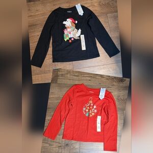 2 Pc Cat & Jack Black / Red Kids Christmas Long Sleeve Shirts